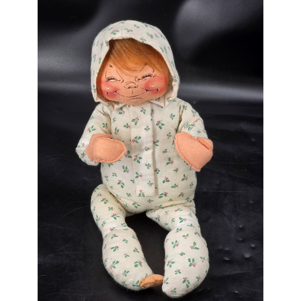 Vtg‎ Annalee Doll Christmas Holly Baby Sleeper 1990 White 10" Mobilitee USA